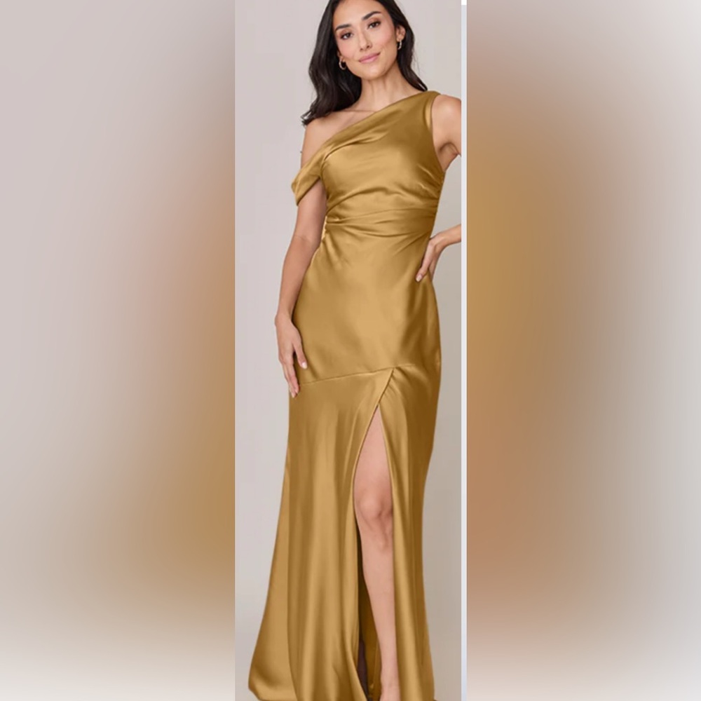 Revelry Gold Midi Slip Skirt with Slit